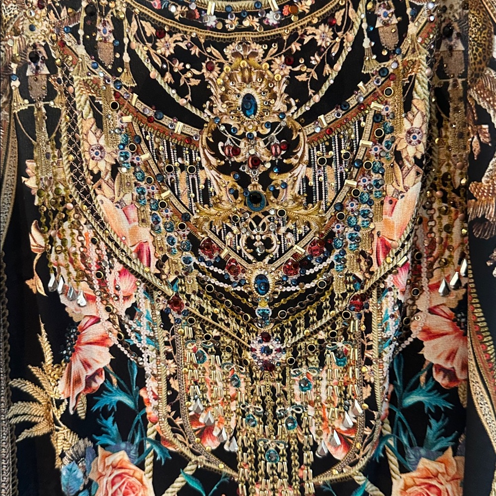 Camilla Black Embellished Floral Silk Tank Top - Picture 2 of 8